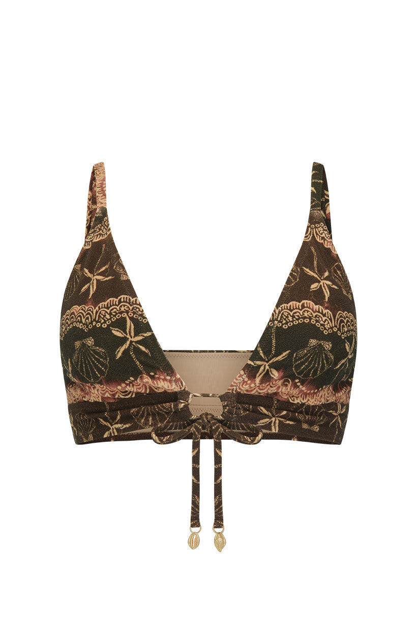 Elysian Collective Spell Mermaid Cove Long Line Tri Bikini Top Espresso