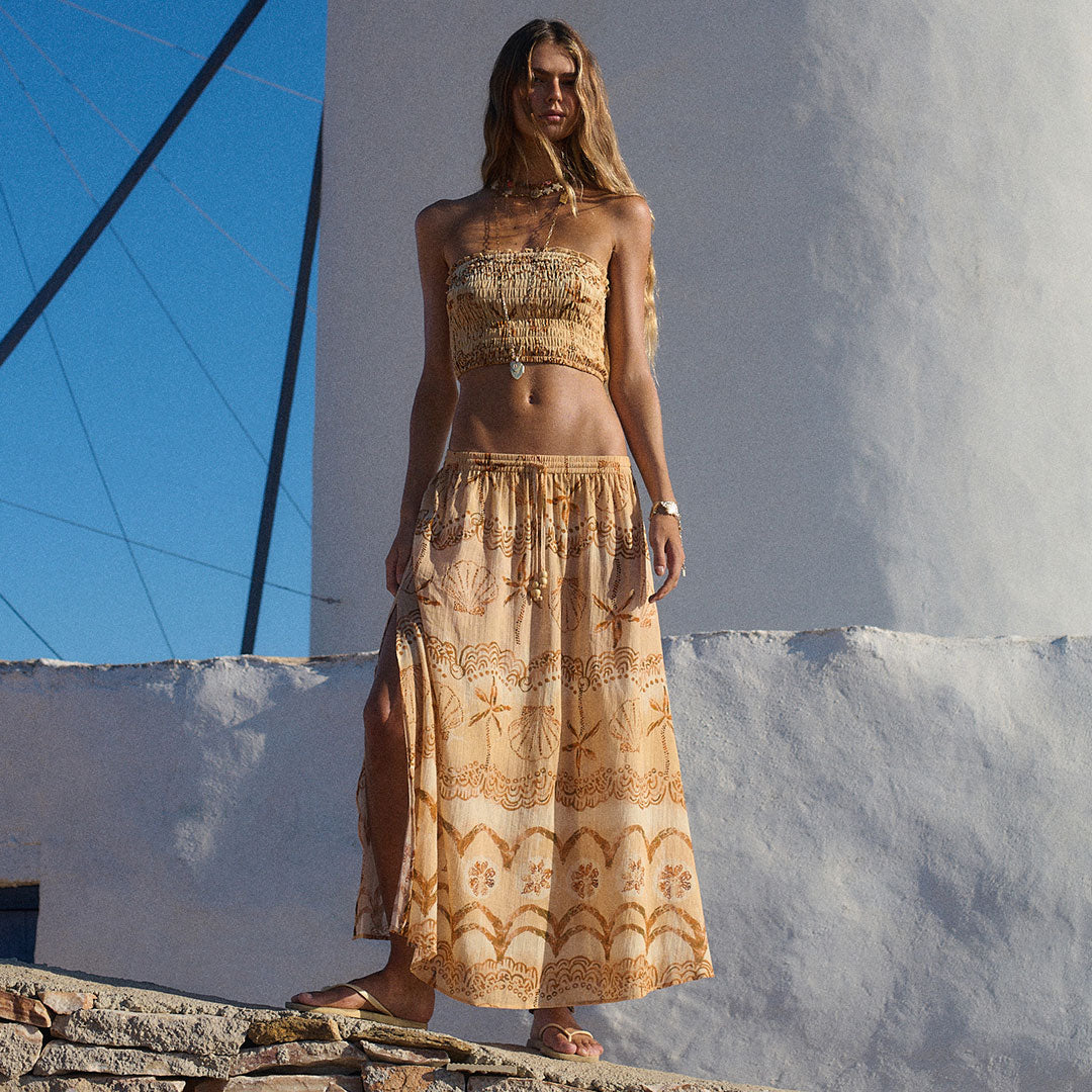 Elysian Collective Spell Mermaid Cove Midi Skirt Tan