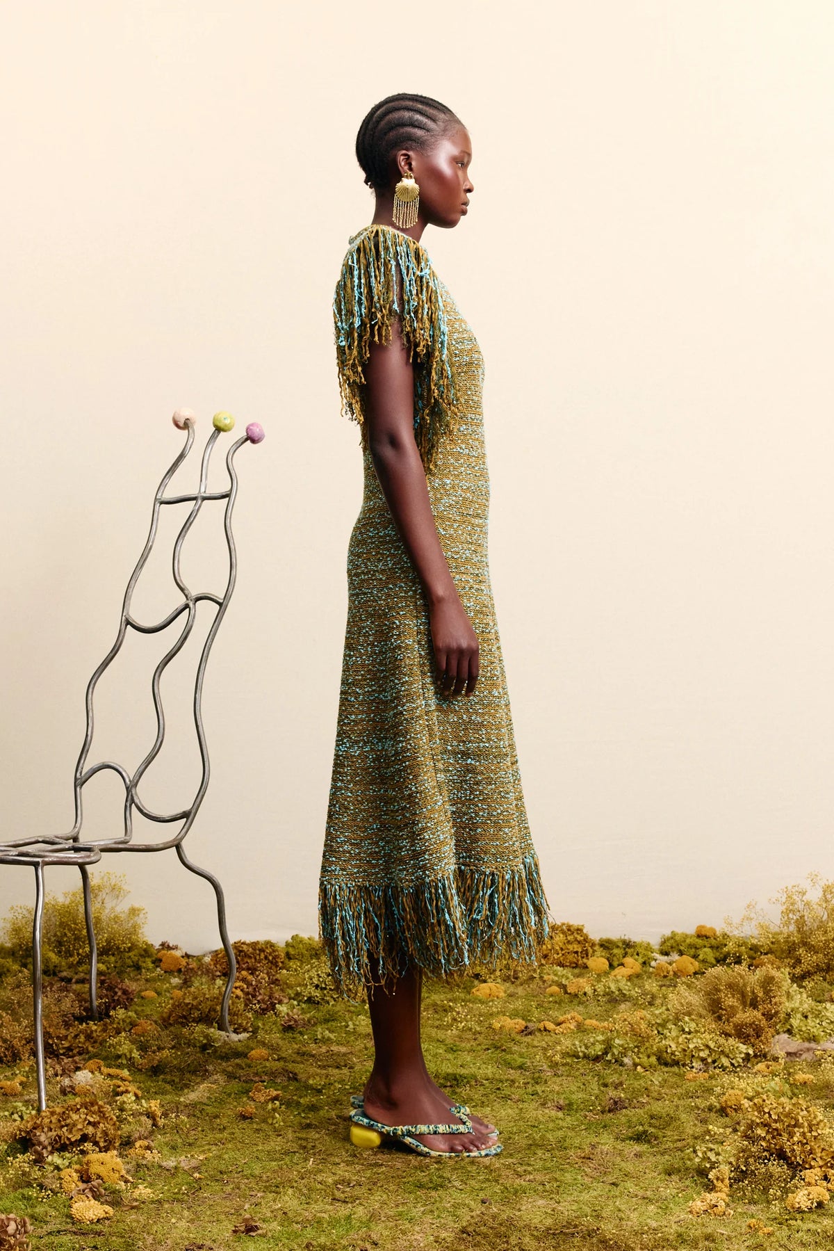Elysian Collective Alemais Nieve Sequin Knit Midi Dress Khaki