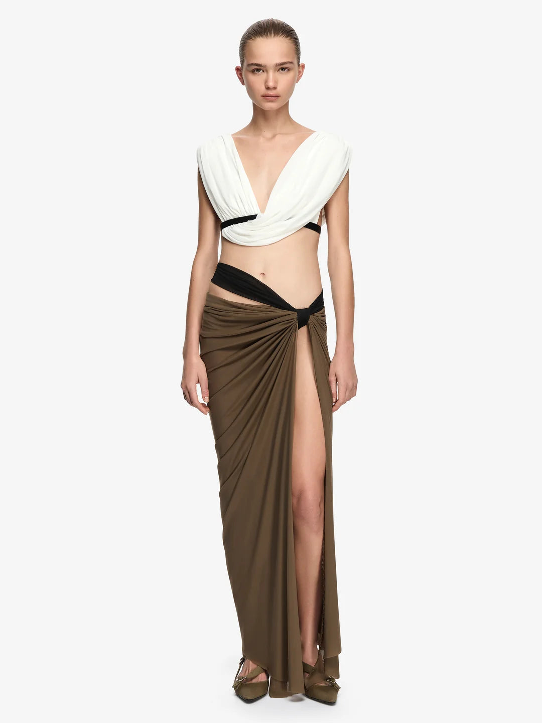 Elysian Collective Anaya Drape Maxi Skirt Latte Black