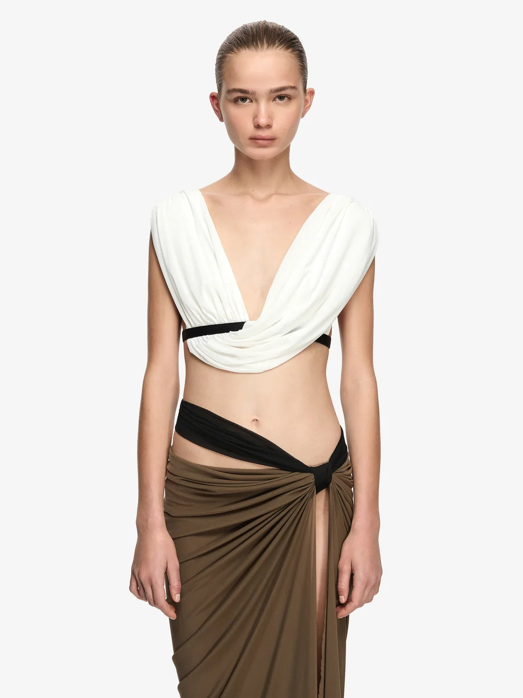 Elysian Collective Anaya Drape Maxi Skirt Latte Black