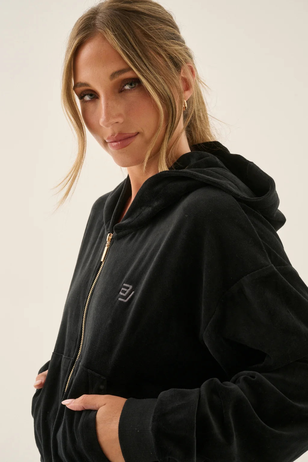 Elysian Collective Araminta James AJ Velour Hoodie Noir