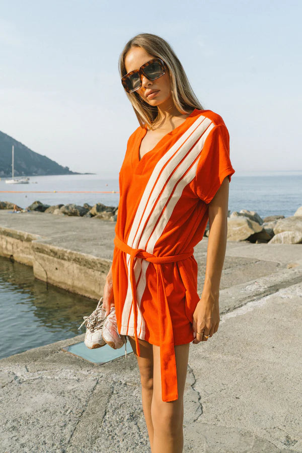 Elysian Collective Araminta James Tropiques Terry Towelling Dress Apple Red