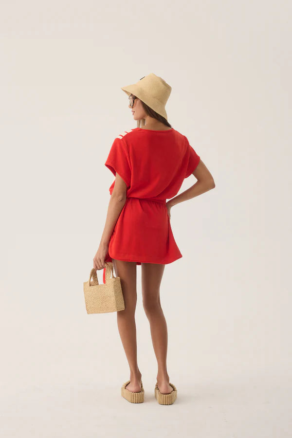 Elysian Collective Araminta James Tropiques Terry Towelling Dress Apple Red