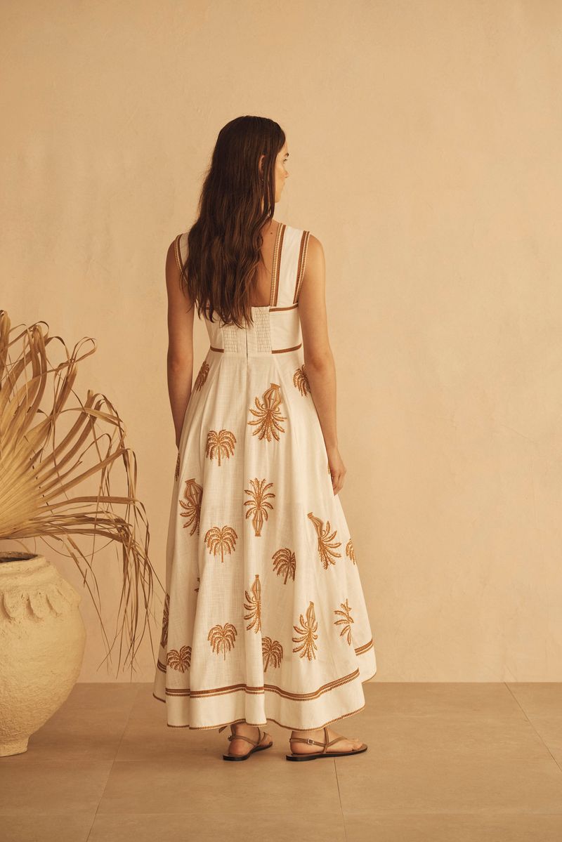 Elysian Collective Aur Ocea Palma Dalla Palma Embroidered Empire Maxi Dress