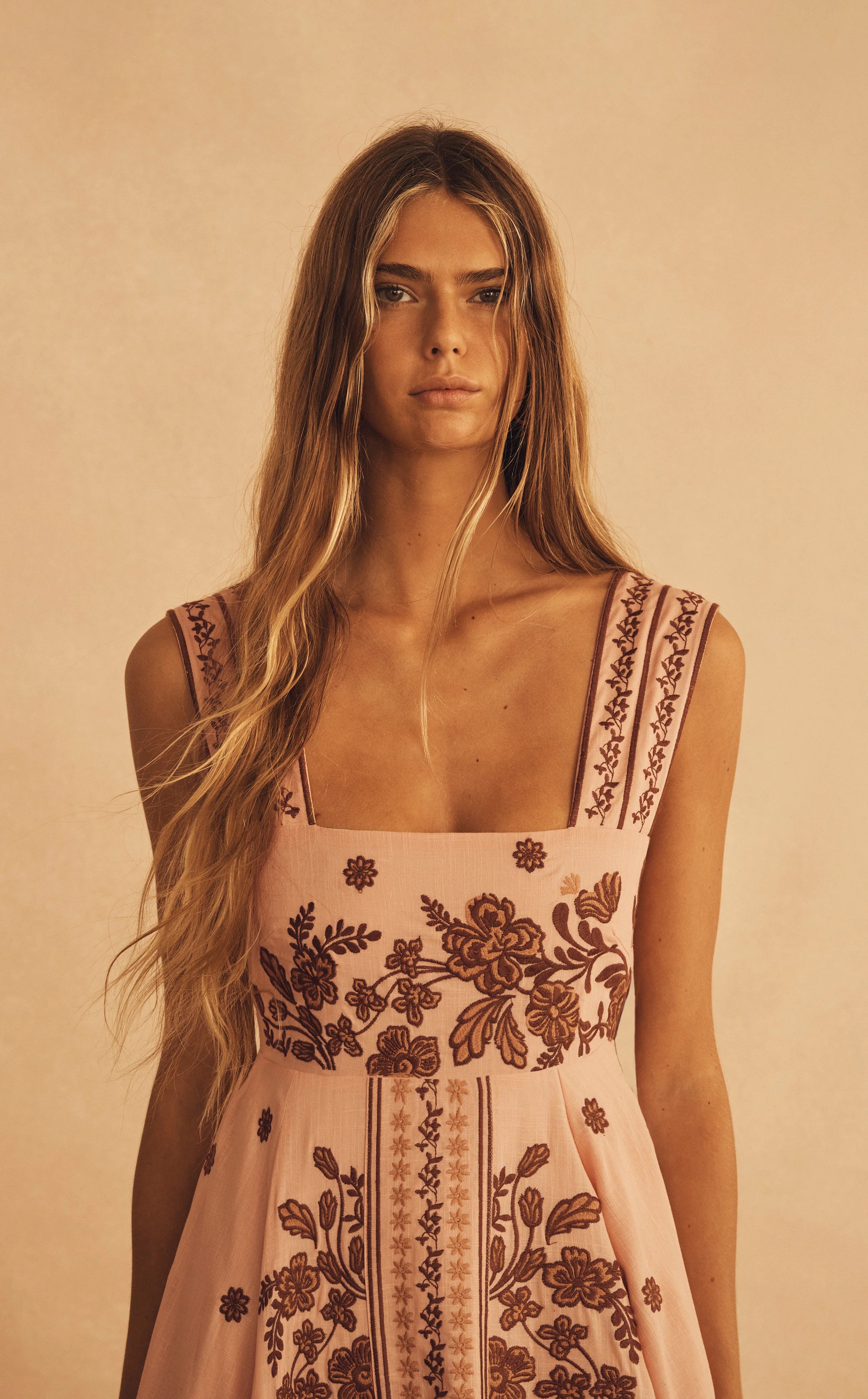 Elysian Collective Aur Ocea Infiorata Embroidered Empire Maxi Dress