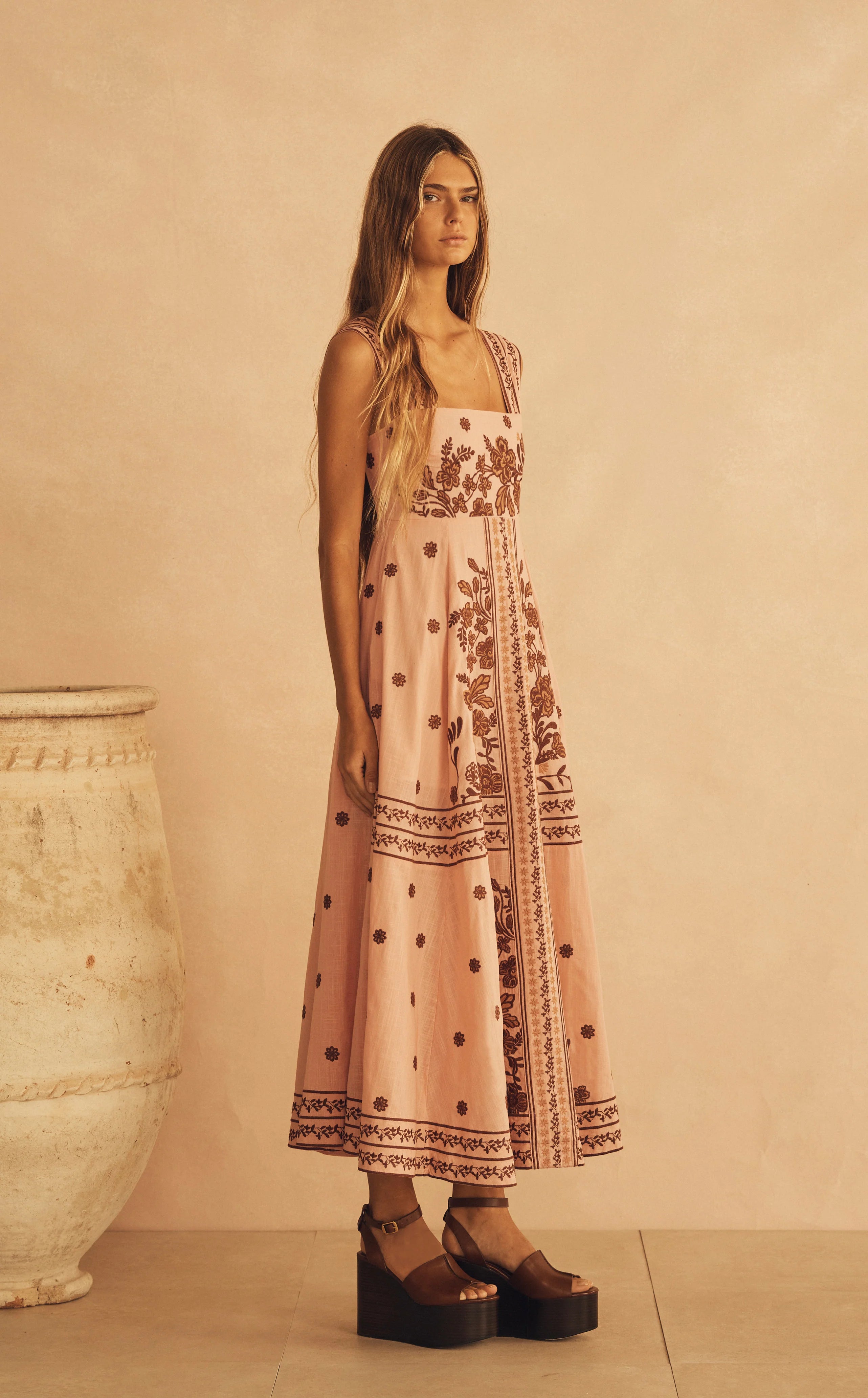Elysian Collective Aur Ocea Infiorata Embroidered Empire Maxi Dress