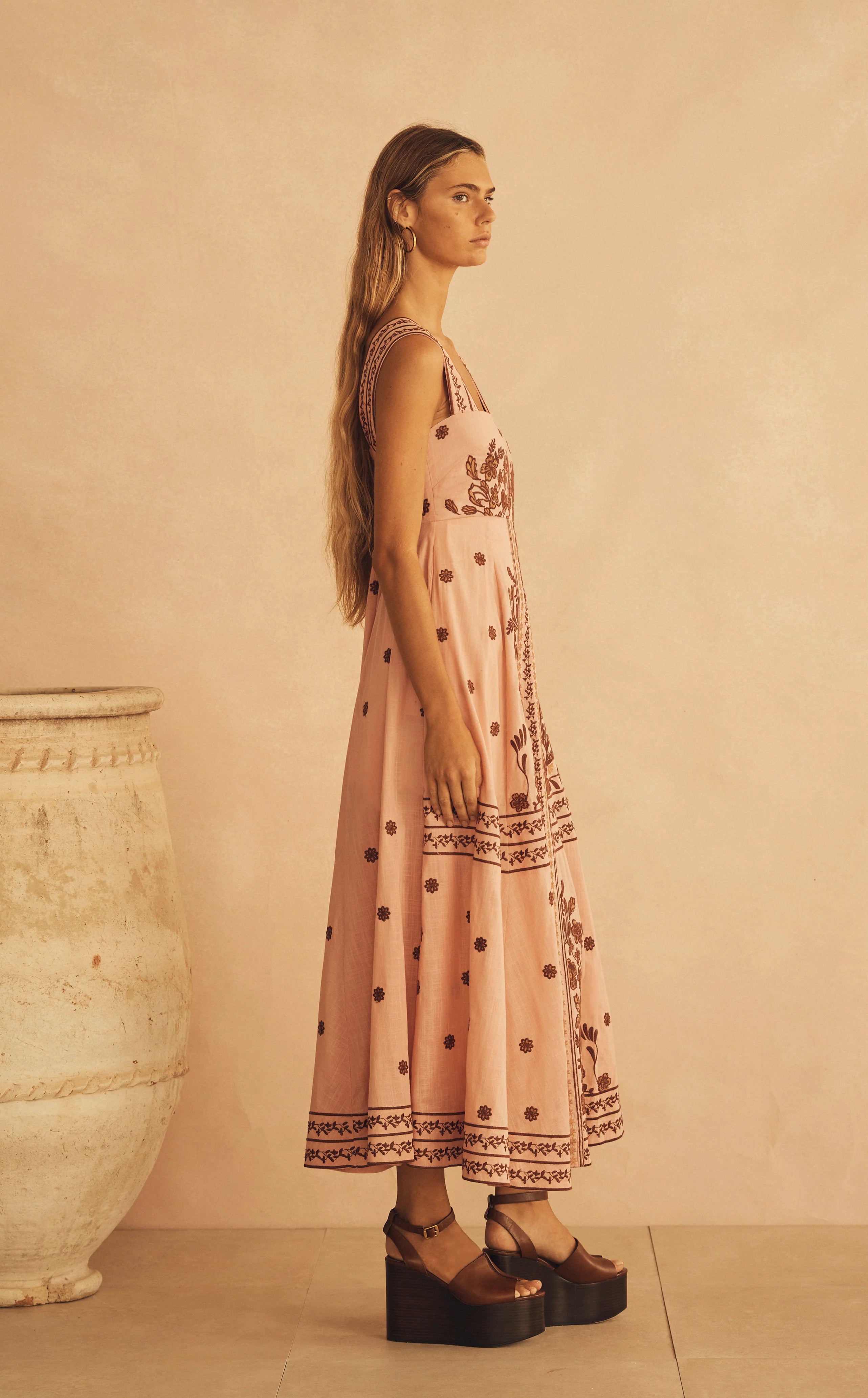 Elysian Collective Aur Ocea Infiorata Embroidered Empire Maxi Dress