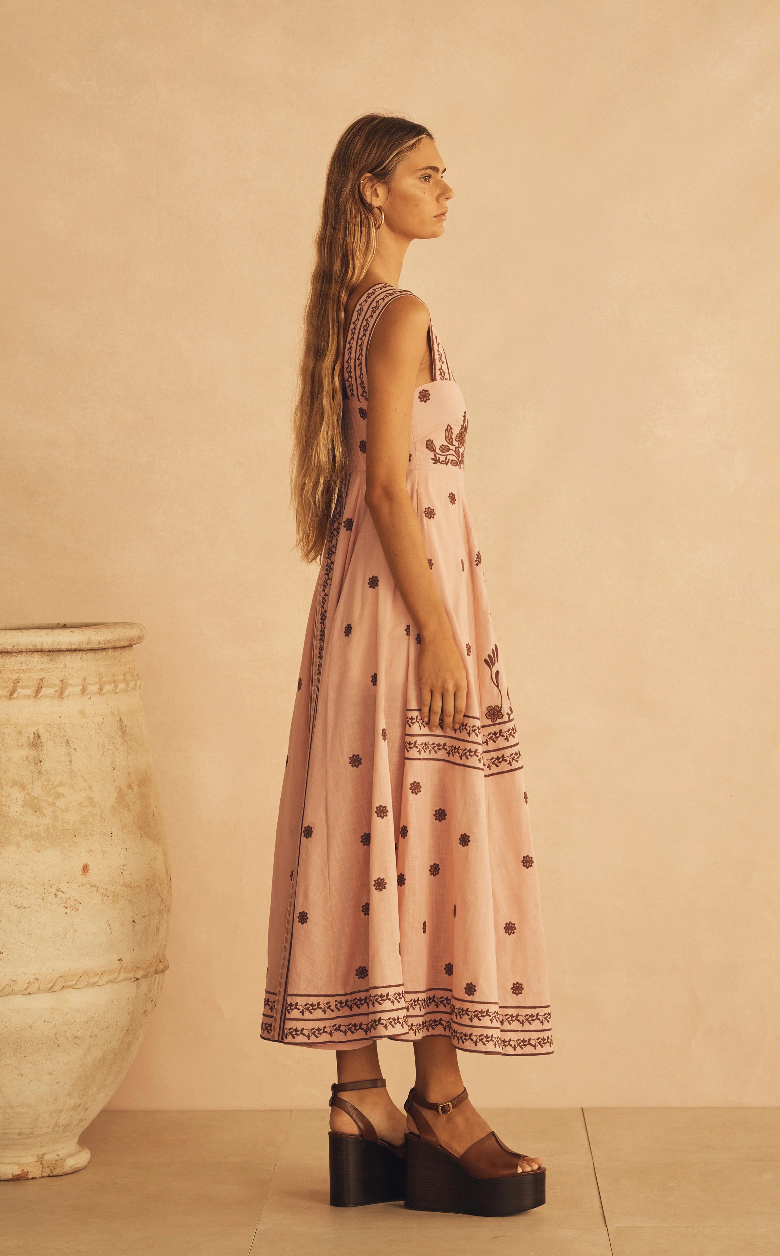 Elysian Collective Aur Ocea Infiorata Embroidered Empire Maxi Dress