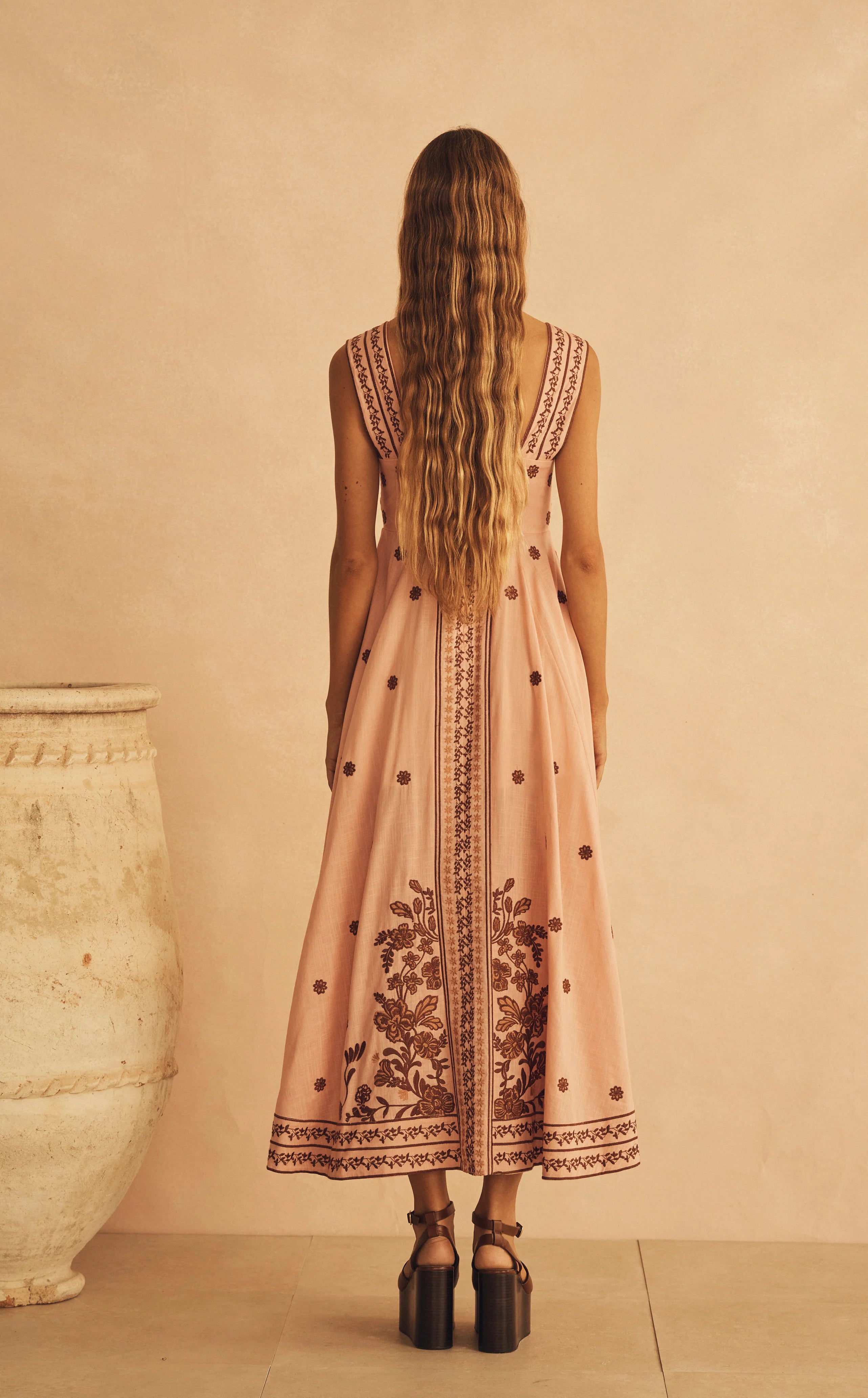 Elysian Collective Aur Ocea Infiorata Embroidered Empire Maxi Dress