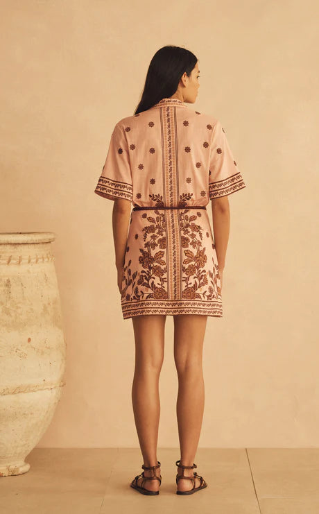 Elysian Collective Aur Ocea Infiorata Embroidered Mini Shirt Dress