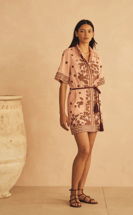Elysian Collective Aur Ocea Infiorata Embroidered Mini Shirt Dress