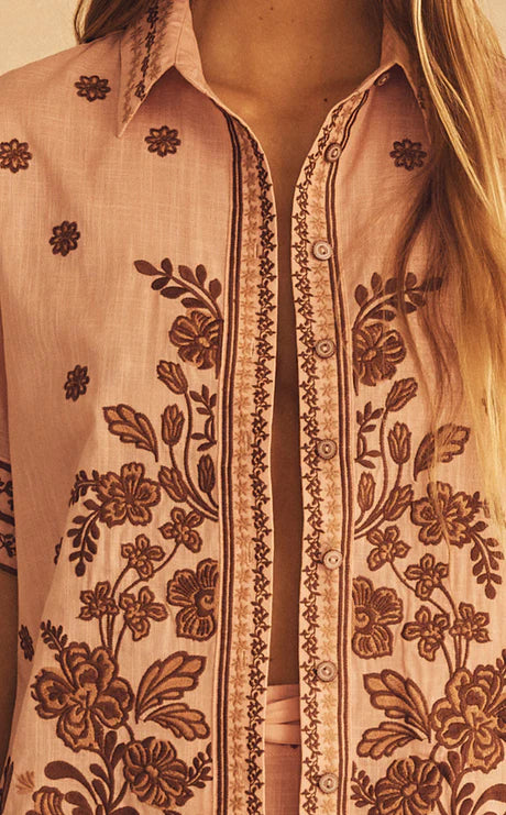 Elysian Collective Aur Ocea Infiorata Embroidered Short Sleeve Resort Shirt