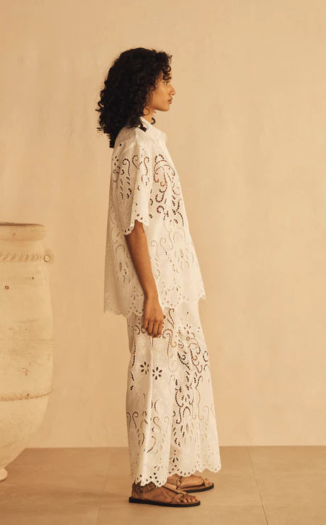 Elysian Collective Aur Ocea Merletti Lace Cropped Pant White