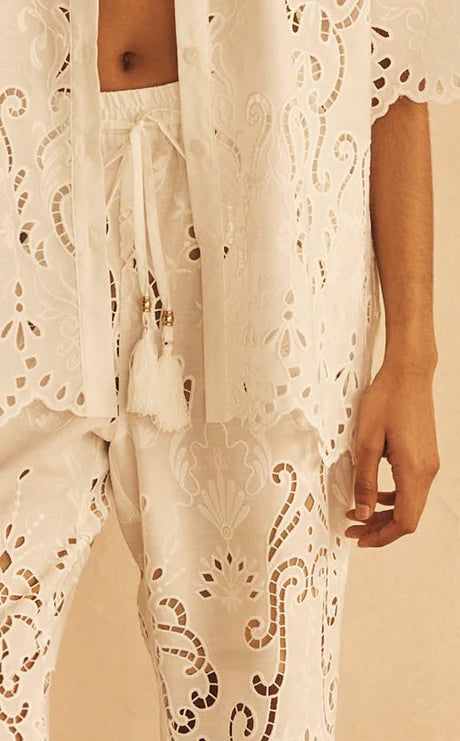 Elysian Collective Aur Ocea Merletti Lace Cropped Pant White