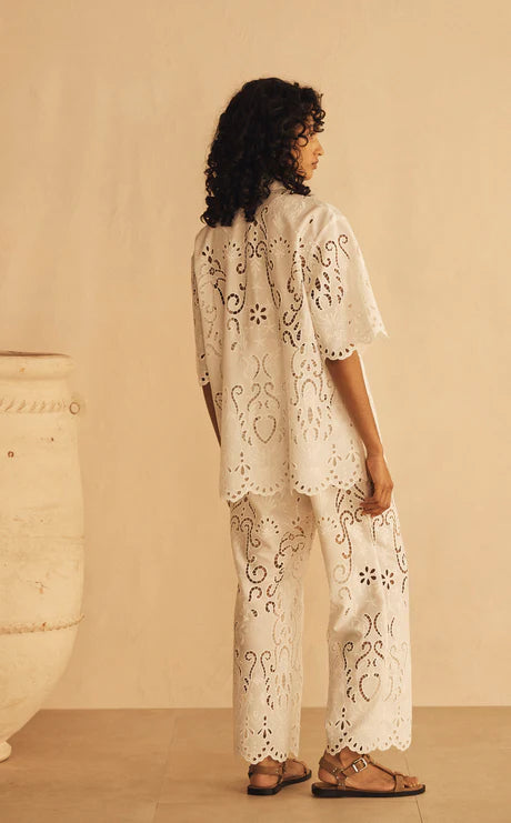 Elysian Collective Aur Ocea Merletti Lace Cropped Pant White