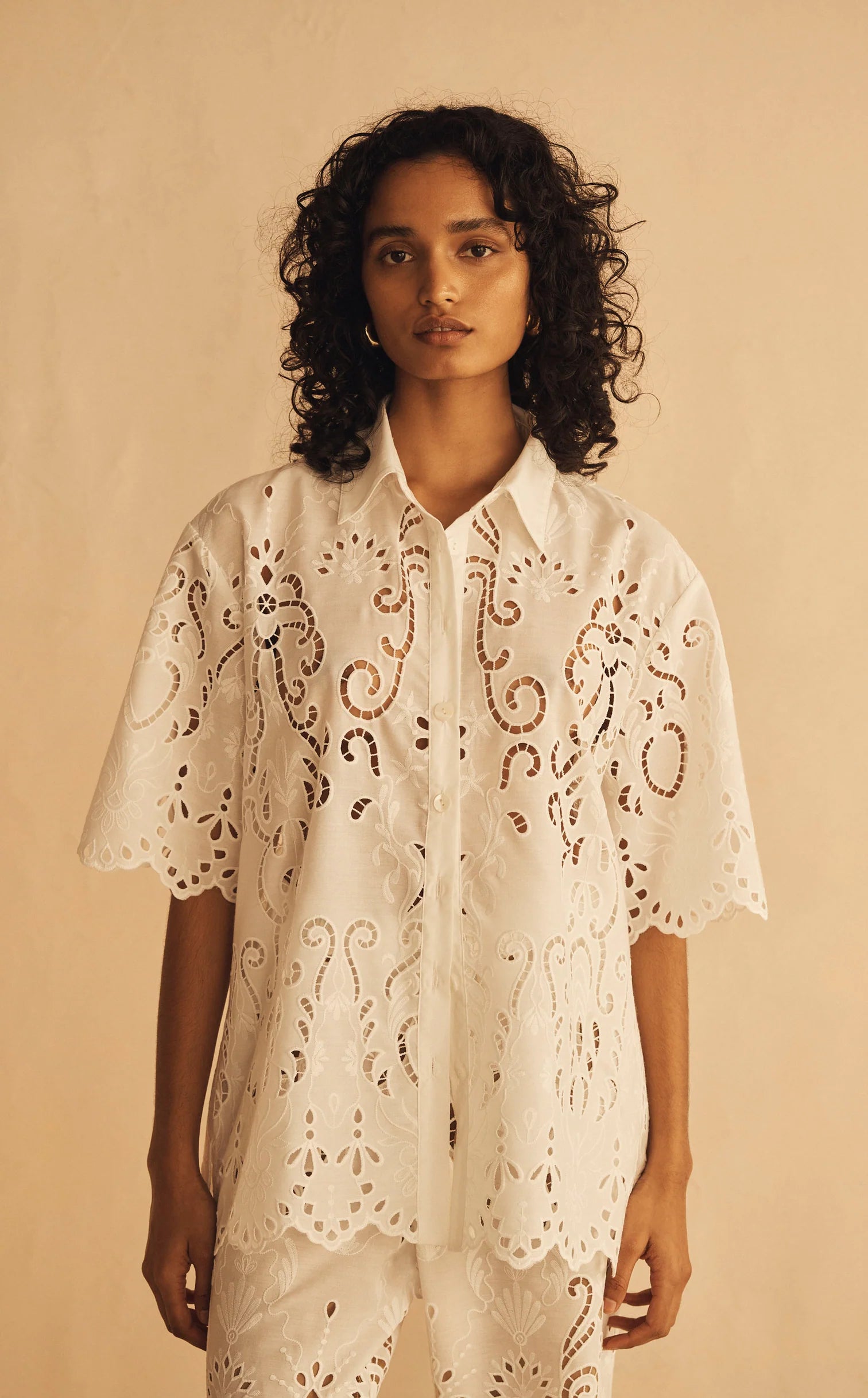 Elysian Collective Aur Ocea Merletti Lace Oversized Shirt White