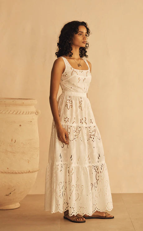 Elysian Collective Aur Ocea Merletti Lace Panelled Maxi Dress White