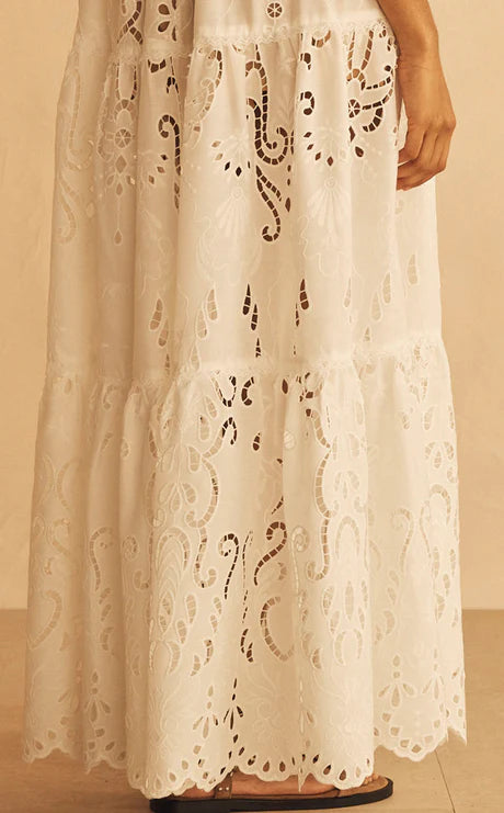 Elysian Collective Aur Ocea Merletti Lace Panelled Maxi Dress White