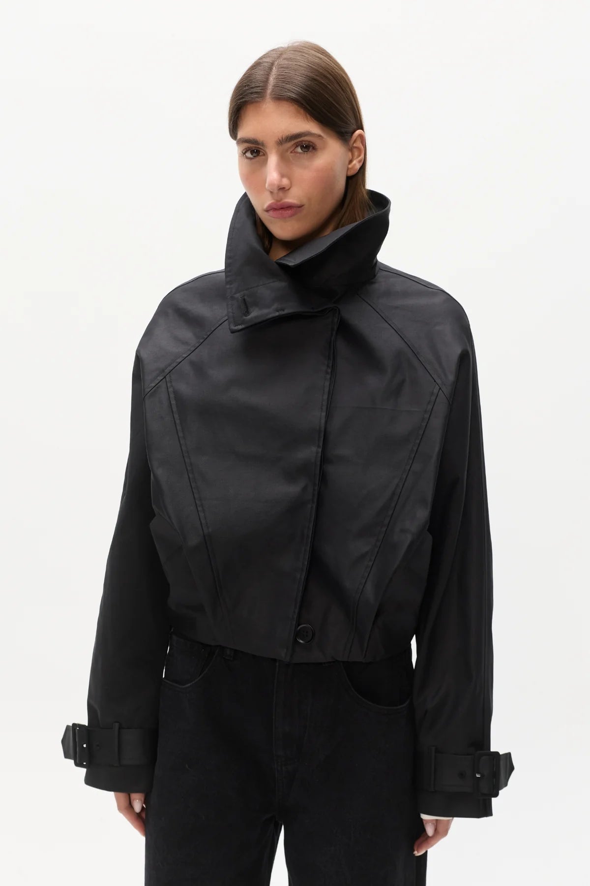 Elysian Collective Bayse Brand Koa Cropped Coat Black