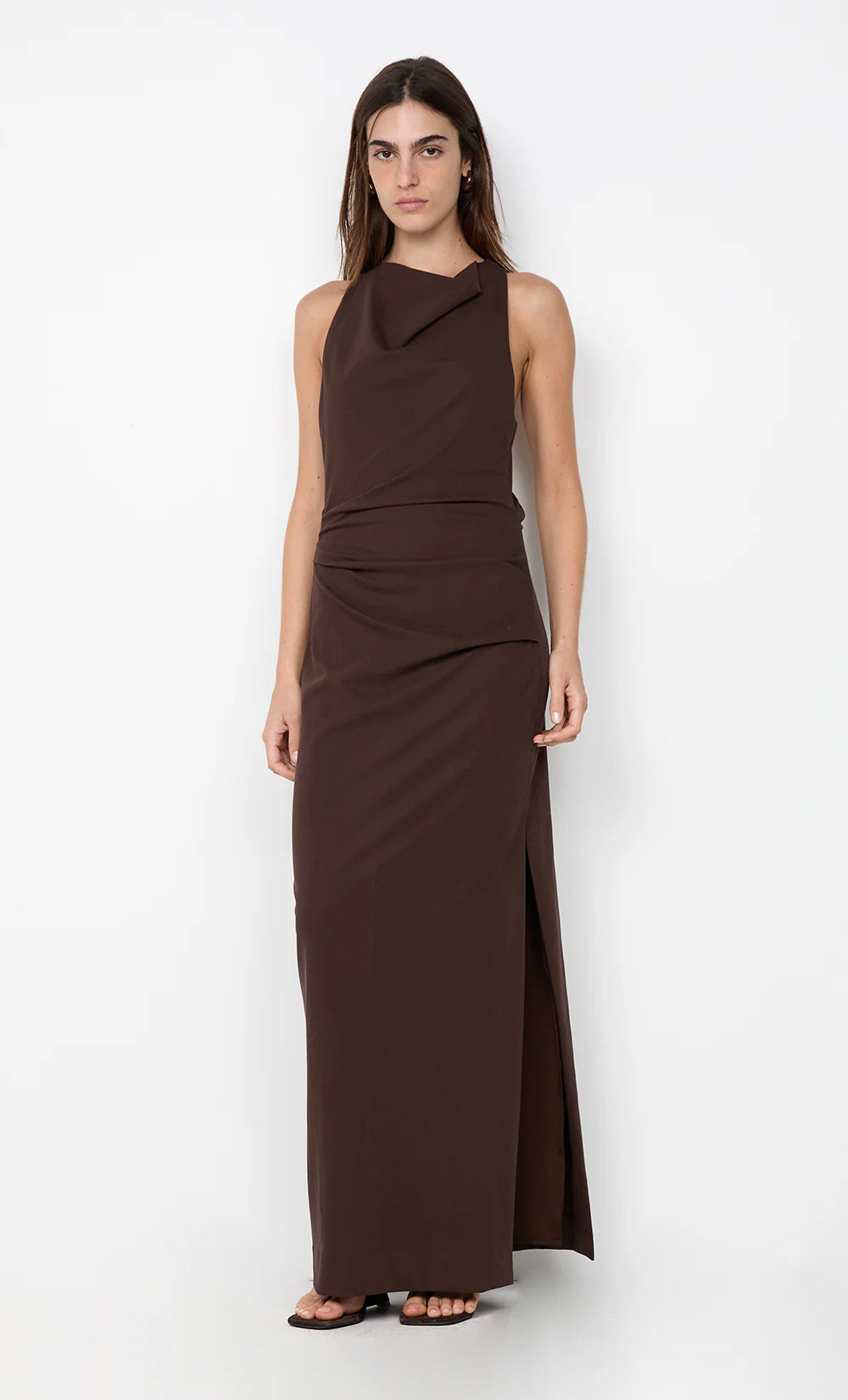 Elysian Collective Bec + Bridge Annetta Cowl Midi Dress Dark Chocolate