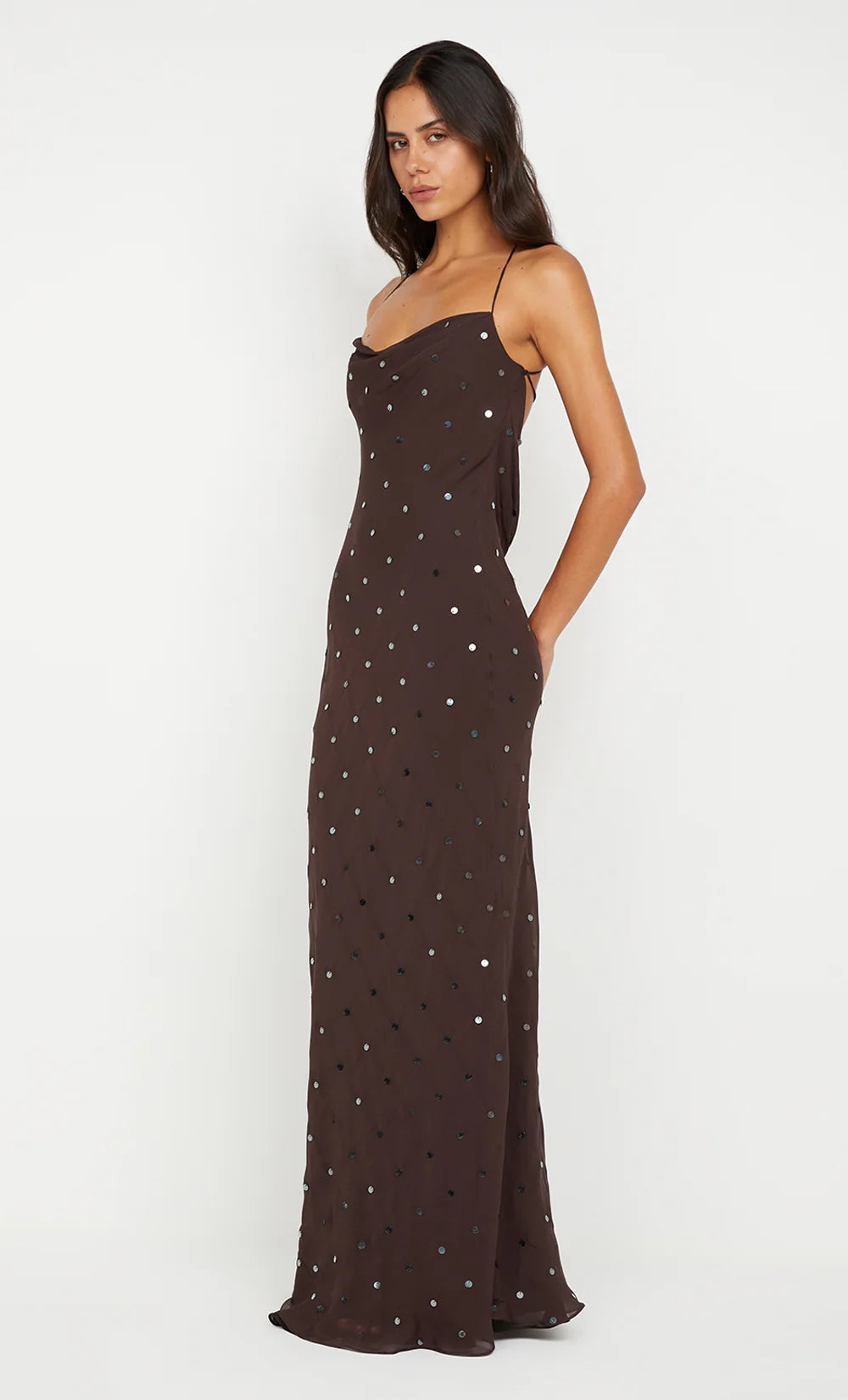 Elysian Collective Bec and Bridge Arielle Slip Maxi Dress Dark Chocolate