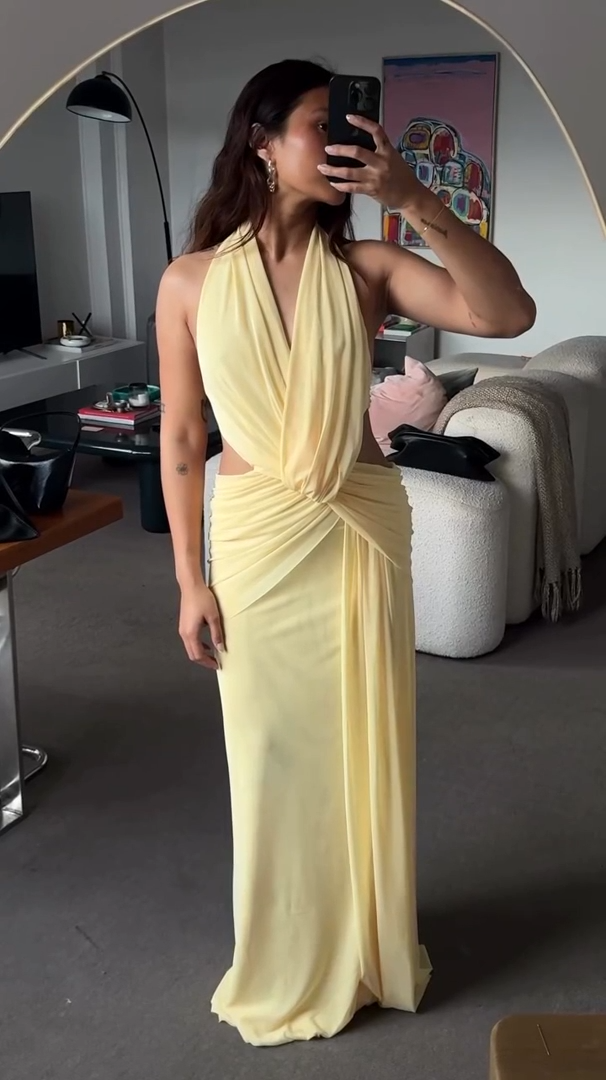 Elysian Collective Bec + Bridge Charlize Halter Dress Lemon Cream