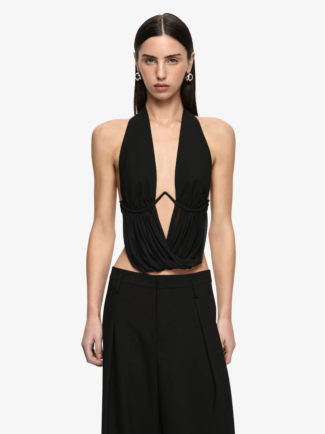 Elysian Collective Bec + Bridge Henley Drape Top Black