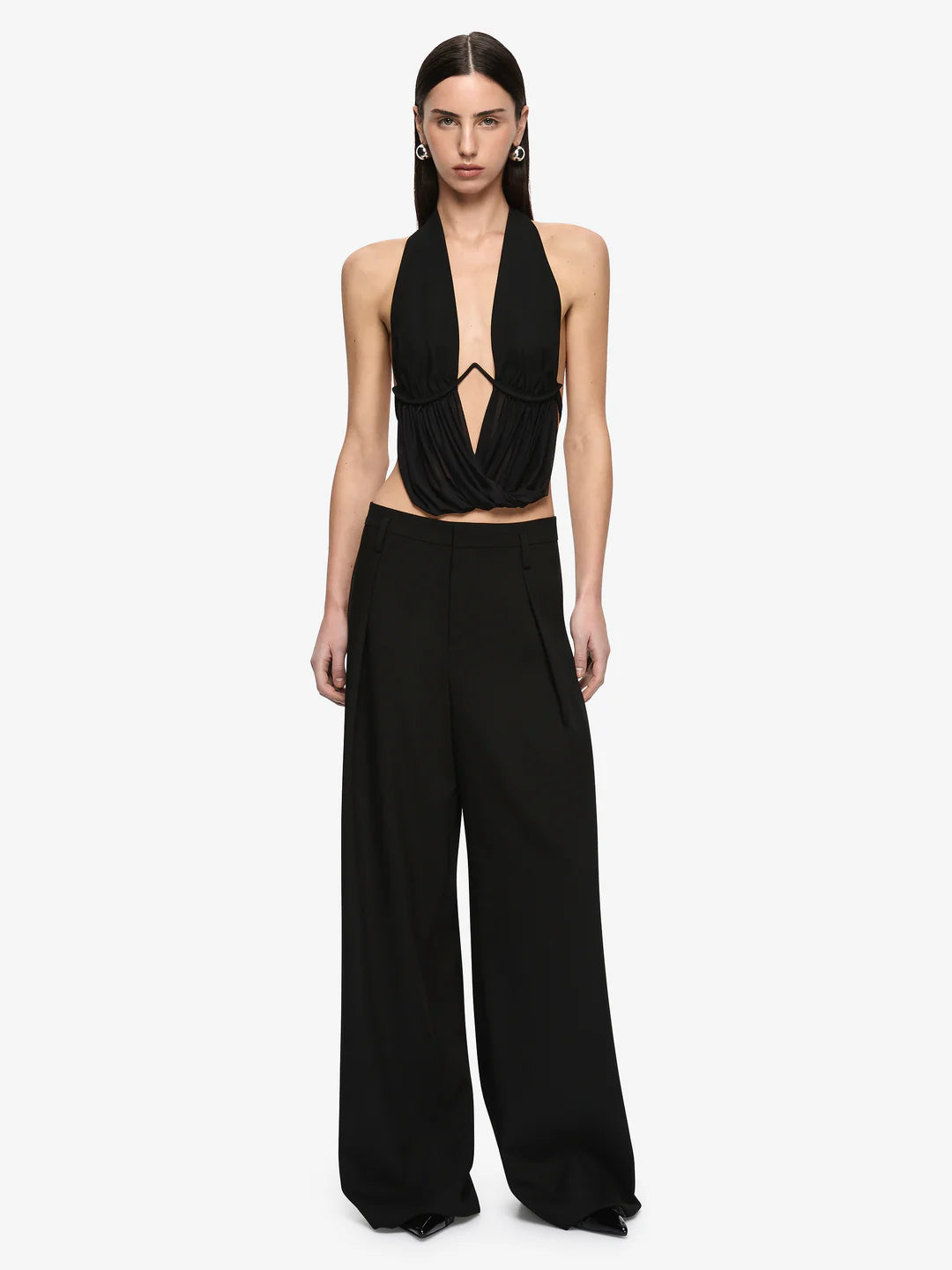 Elysian Collective Bec + Bridge Henley Drape Top Black