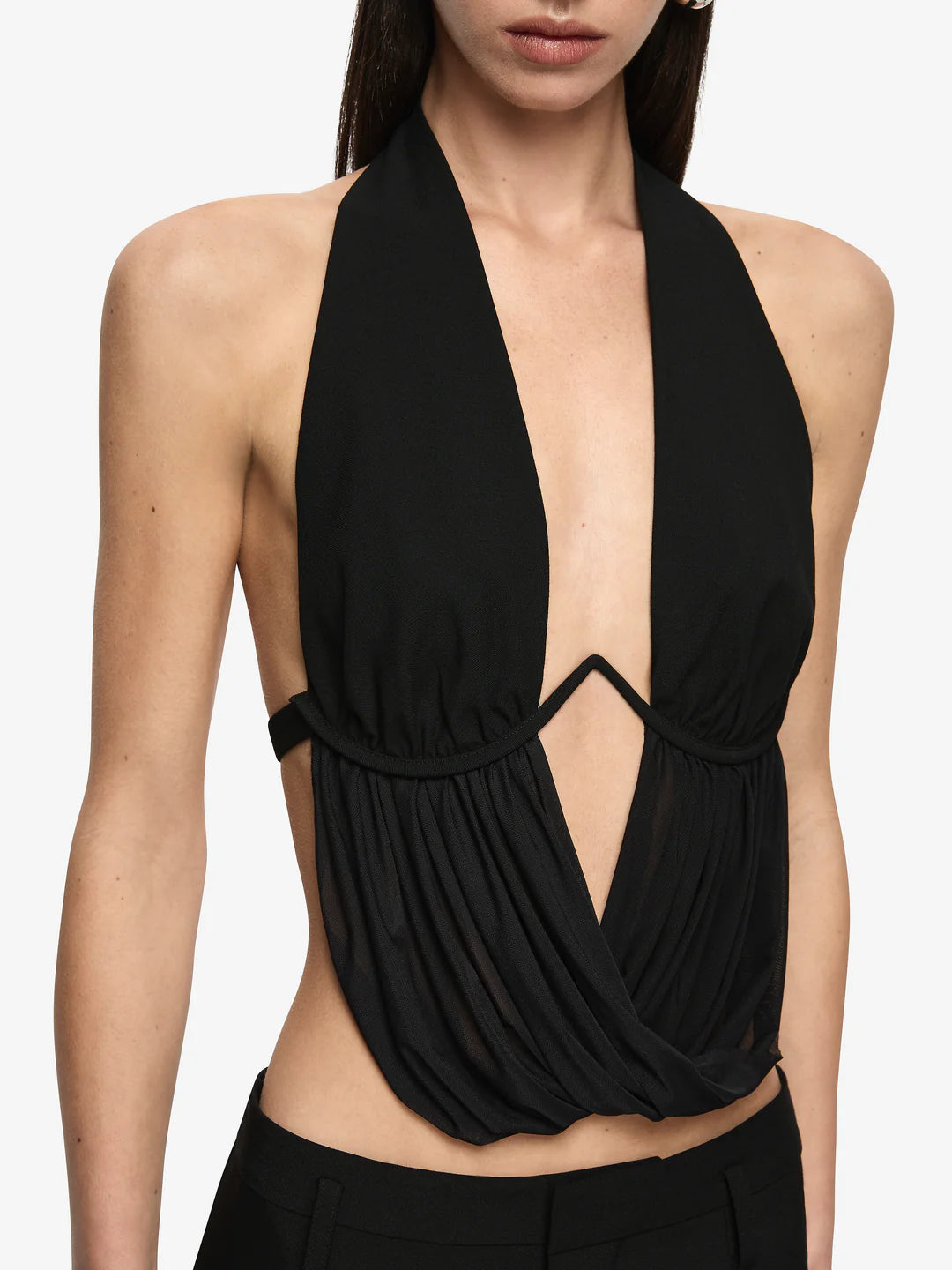 Elysian Collective Bec + Bridge Henley Drape Top Black