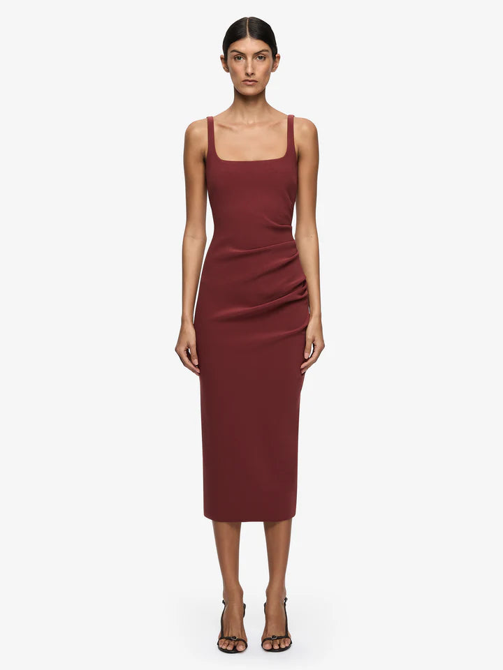 Elysian Collective Bec + Bridge Karina Tuck Midi Dress Sangria