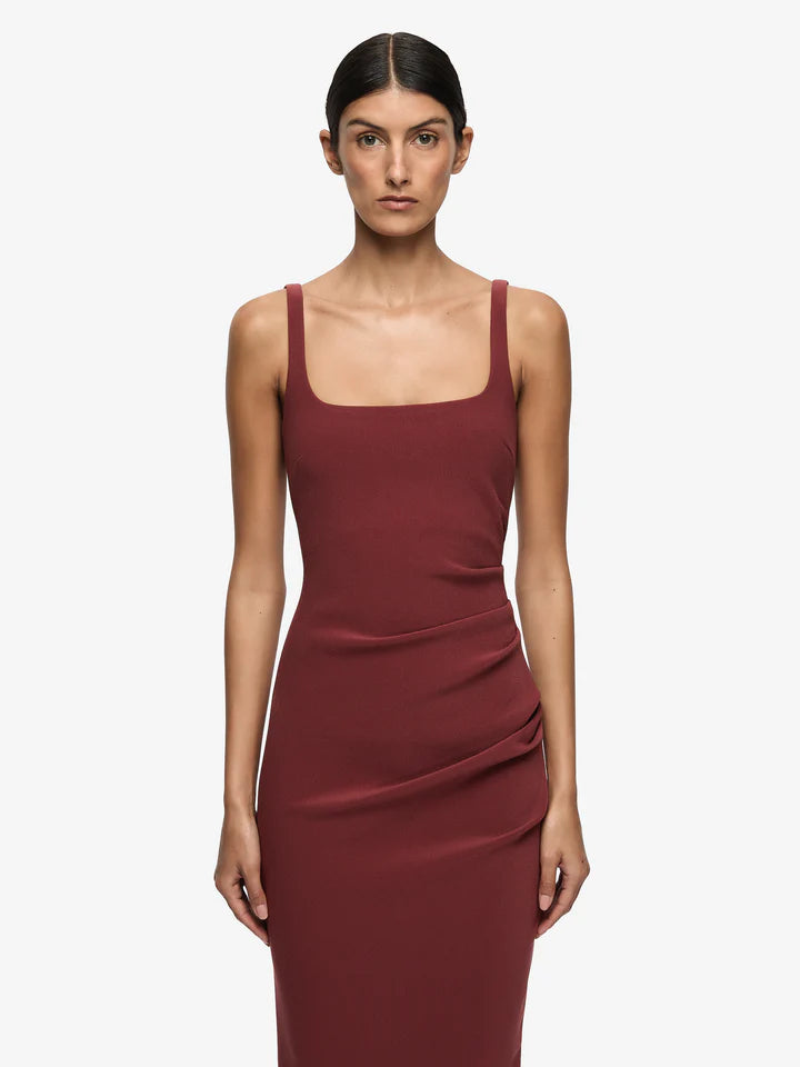 Elysian Collective Bec + Bridge Karina Tuck Midi Dress Sangria