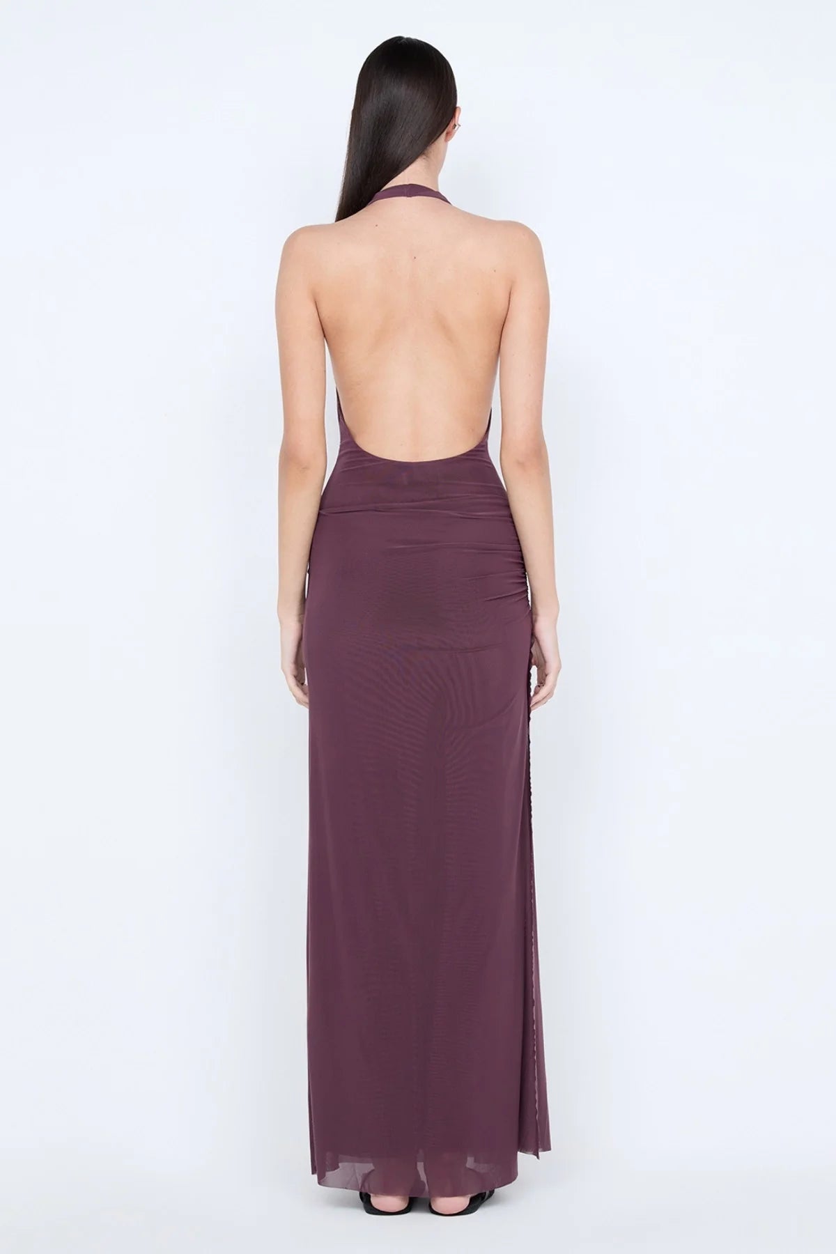 Elysian Collective Bec And Bridge Marabou Halter Dress Aubergine