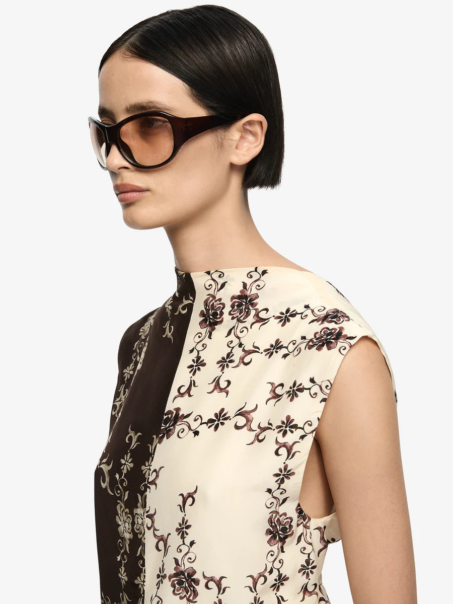 Elysian Collective Bec and Bridge Myah Top Geo Vine Floral Choc Cream