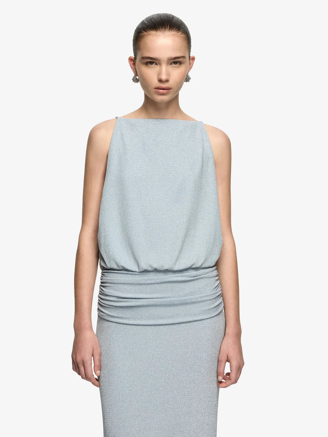 Elysian Collective Bec and Bridge Point Break Maxi Dress Grey Blue Lurex
