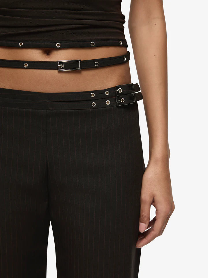 Elysian Collective Bec and Bridge Sazriel Buckle Pant Choc Amber Stripe