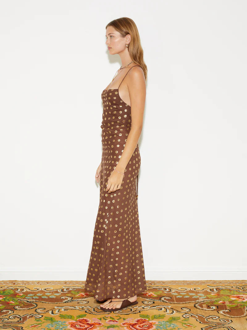 Elysian Collective Boteh Bronzee Bias Slip Dress Cafe