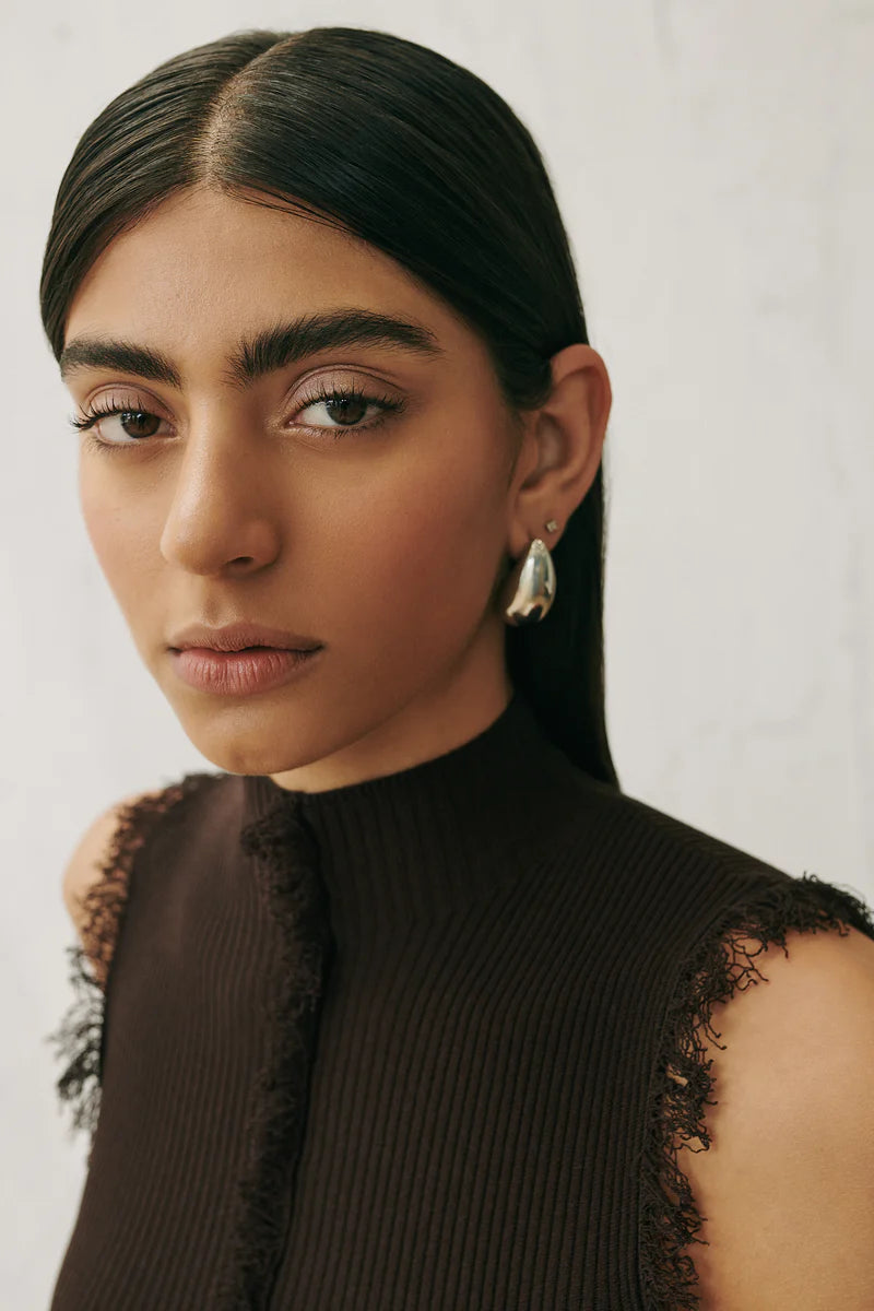 Elysian Collective Clea Avalon Fringe Knit Dress Chocolate