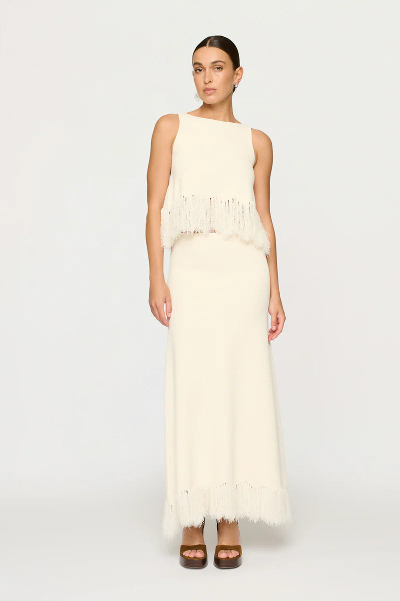 Elysian Collective Clea Kelany Fringe Knit Top Parchment