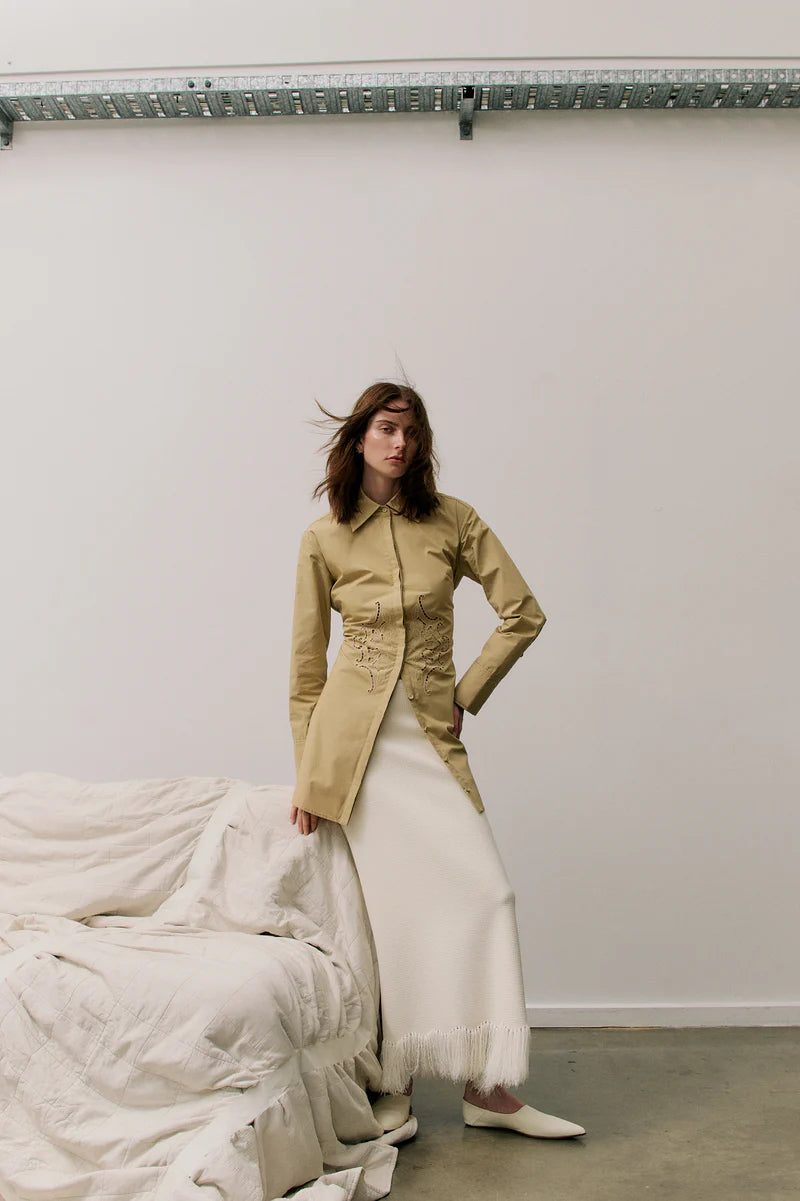 Elysian Collective Clea Clarissa Finge Knit Skirt Parchment