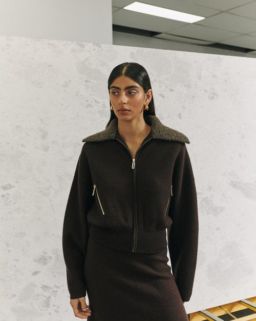 Elysian Collective Clea Dakota Boiled Wool Bomber Chocolate