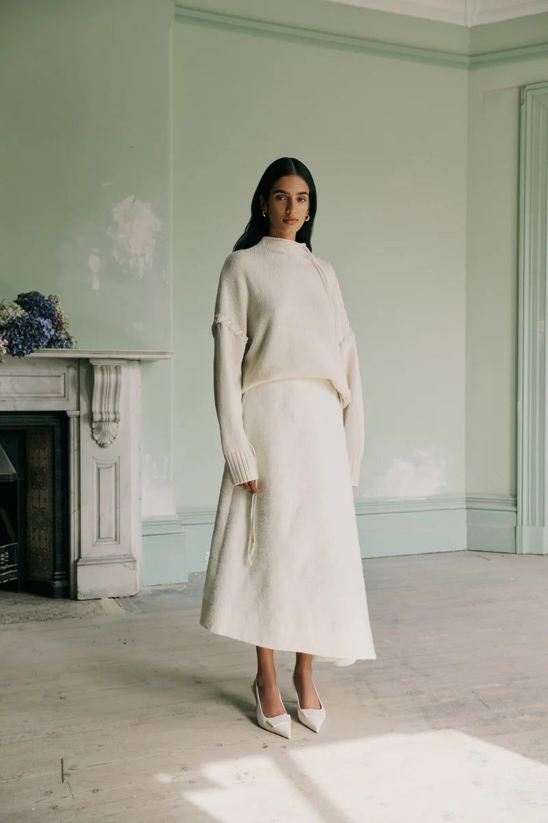 Elysian Collective Clea Galerie Rafa Asymmetrical Skirt Cream Jacquard