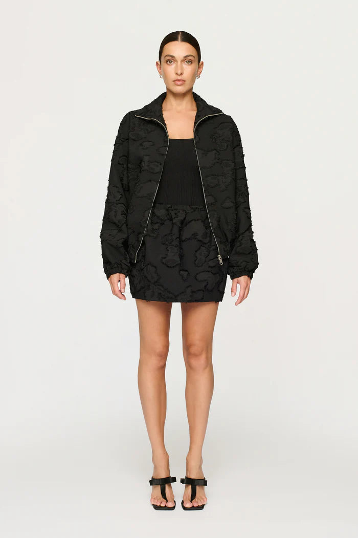 Elysian Collective Clea Valor Bomber Jacket Black Clipped Jacquard