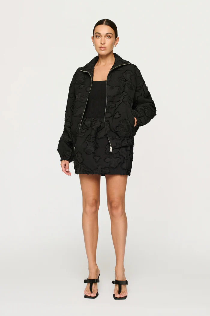 Elysian Collective Clea Valor Bomber Jacket Black Clipped Jacquard