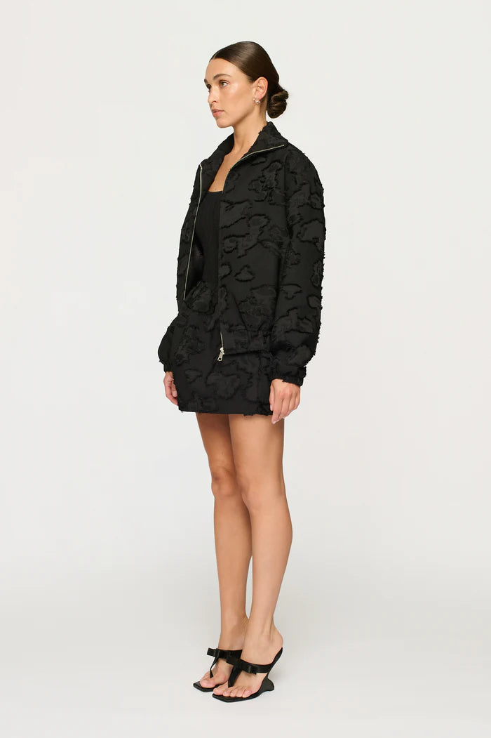 Elysian Collective Clea Valor Bomber Jacket Black Clipped Jacquard