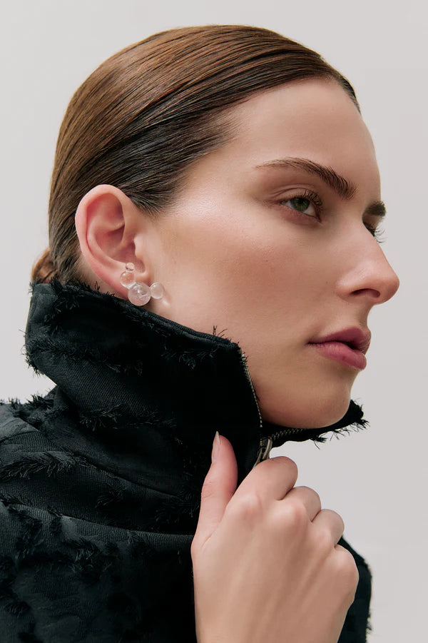 Elysian Collective Clea Valor Bomber Jacket Black Clipped Jacquard