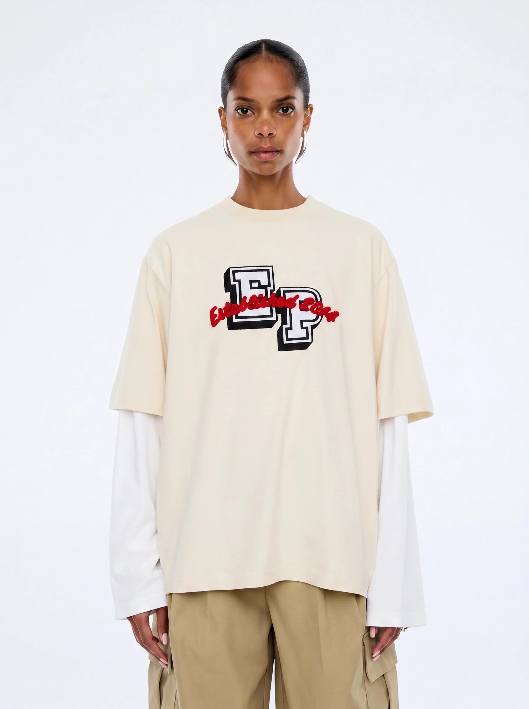 Elysian Collective Collegiate Long Sleeve Tee Ecru Vintage White