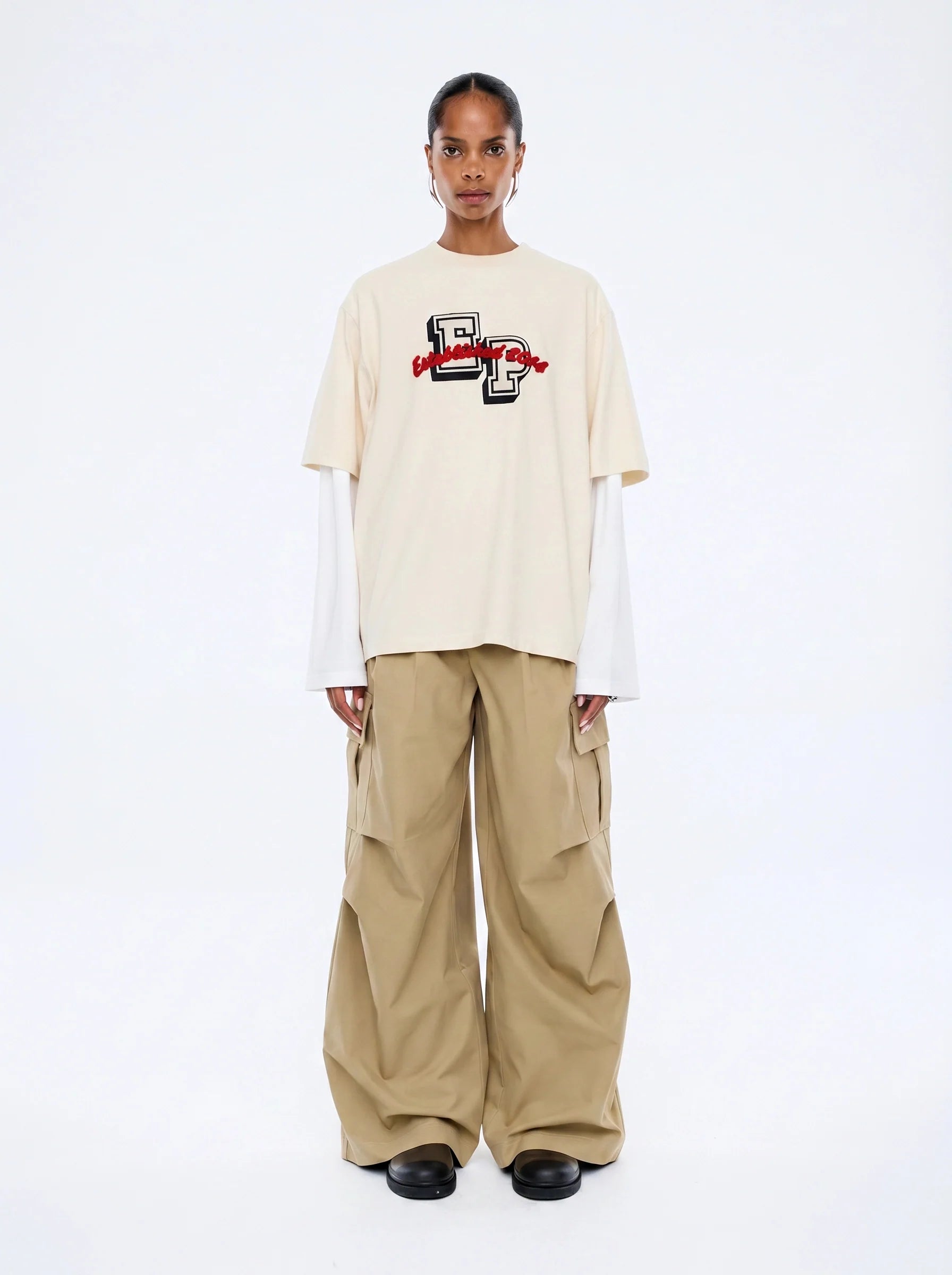 Elysian Collective Collegiate Long Sleeve Tee Ecru Vintage White