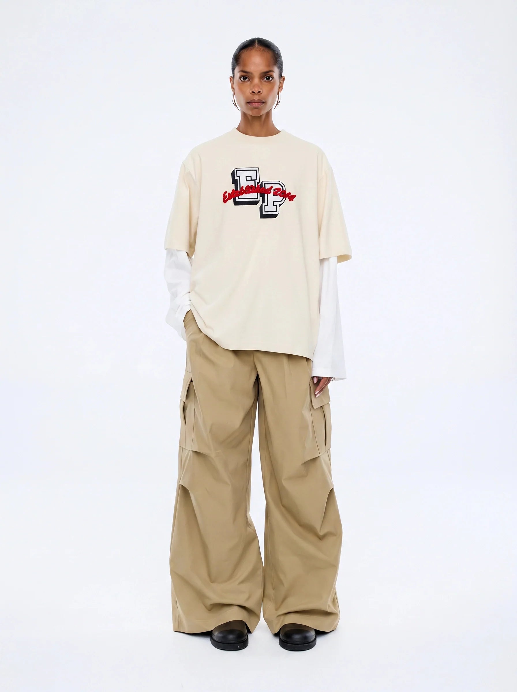 Elysian Collective Collegiate Long Sleeve Tee Ecru Vintage White