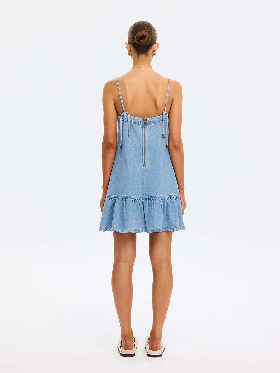 Elysian Collective Emilie Denim Strappy Mini Dress Coast Blue